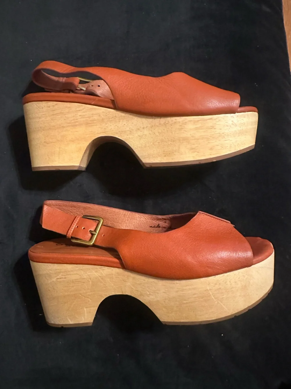 Charlotte Stone size 9 Chunky Wood Platform Slingback Sandals - Orange Leather